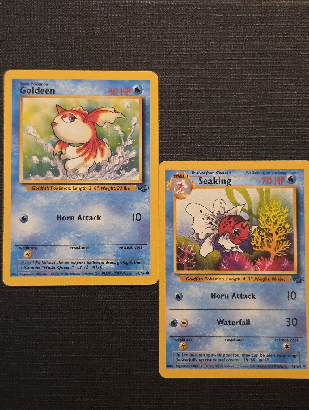 Pokemon Jungle Set 1999: GOLDEEN #53 + SEEKING #35 Trading Cards (Set of 2)